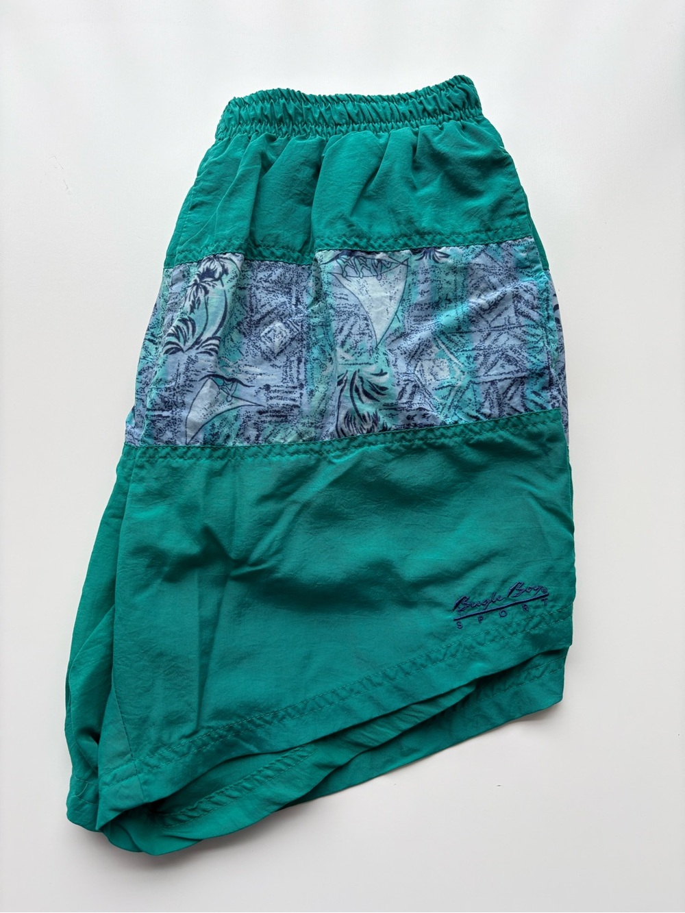Vtg 90s Bugle Boy Teal & Turquoise Swim Sport Shorts with Mesh Liner. Sz S. Mens